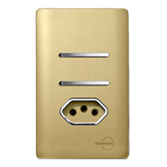 Conjunto Interruptor Duplo Simples + Tomada 10A 4x2 - Novara Especiais Dourada